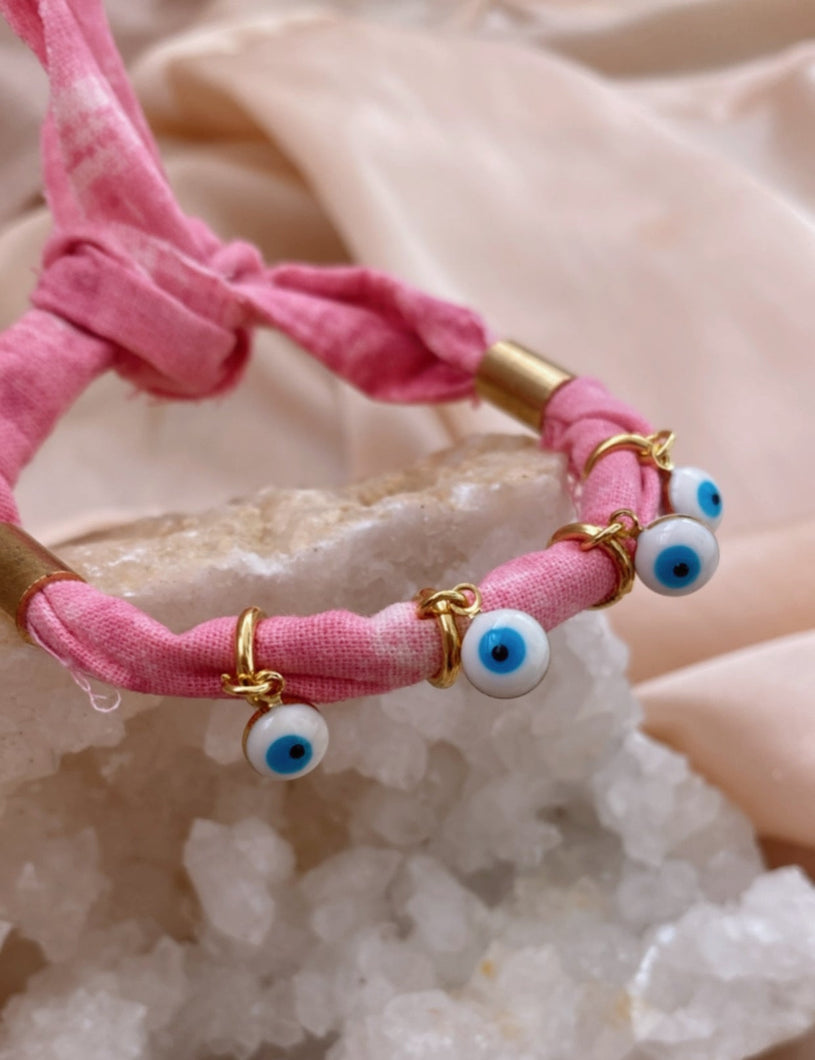 Pretty In Pink Evil Eye Bandana Charmer Bracelet