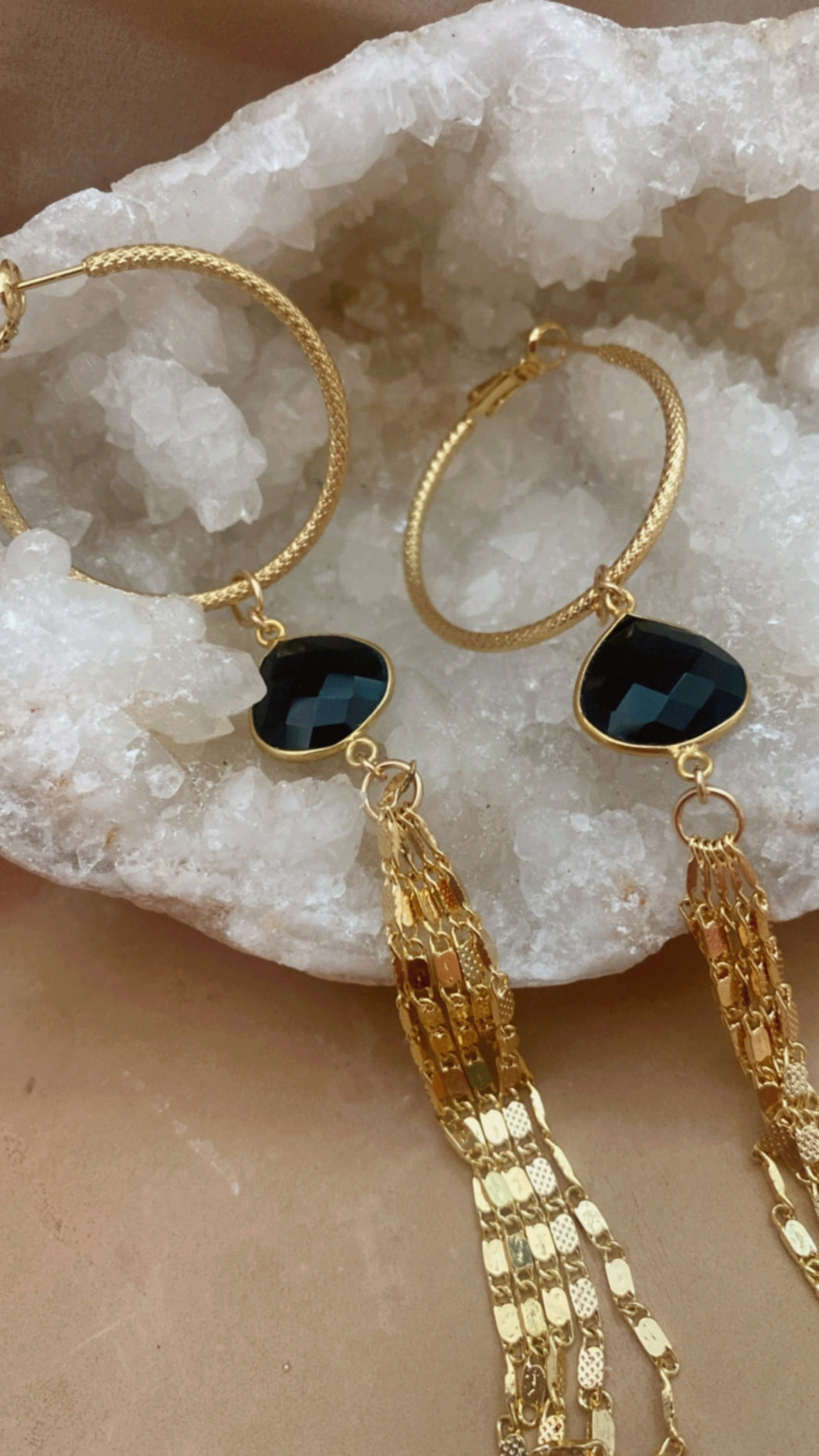 Gina Black Onyx Fringed Hoops