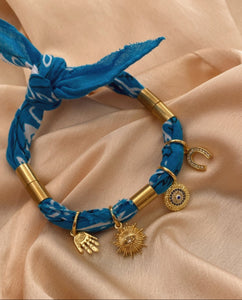 Electric Blue Evil Eye Bandana Charmer Anklet