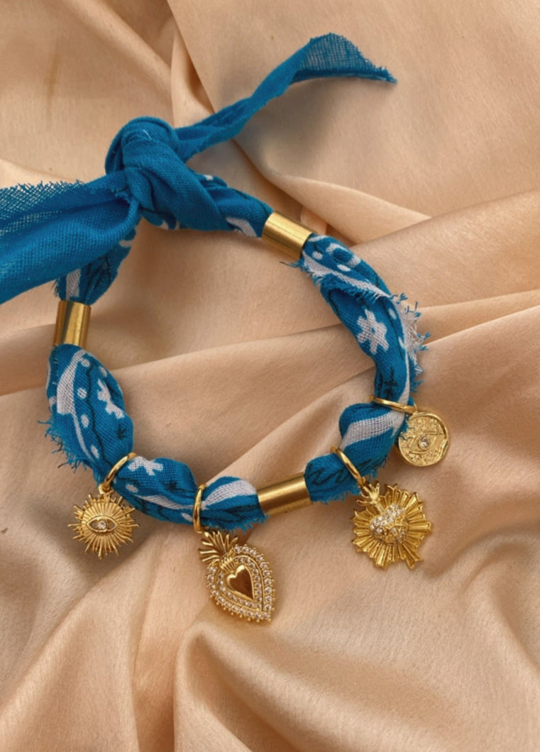 Electric Blue Sacred Heart Bandana Charmer Anklet